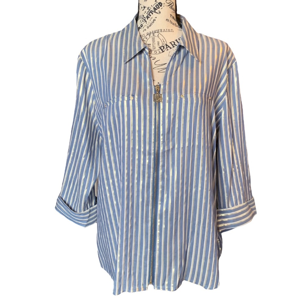Anne Klein Blue and White Striped Blouse